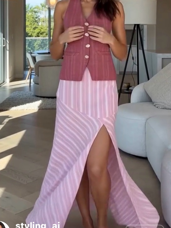 Zara Dresses & Skirts - Zara Pink Striped Maxi Skirt with Front Slit